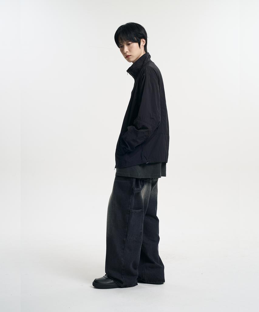 Moovn High-Neck Nylon Windbreaker Jacket Black