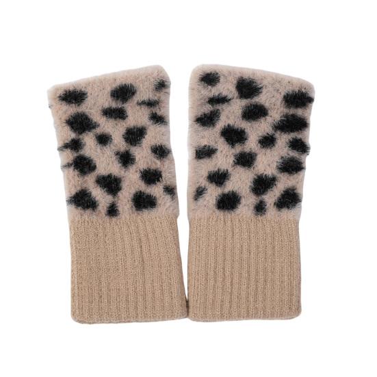 Leopard Print Fingerless Gloves Women Fuzzy Warm Mittens with Thumb Hole Winter Fluffy Gloves for Girls Typing Writing Texting