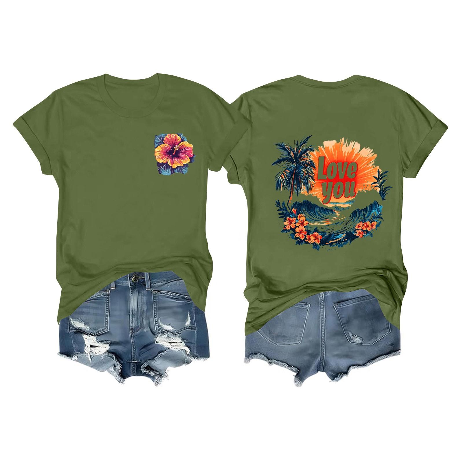 

Футболки с короткими рукавами для женщин, модные топы, легкие и мягкие повседневные летние наряды, одежда L армия зеленый