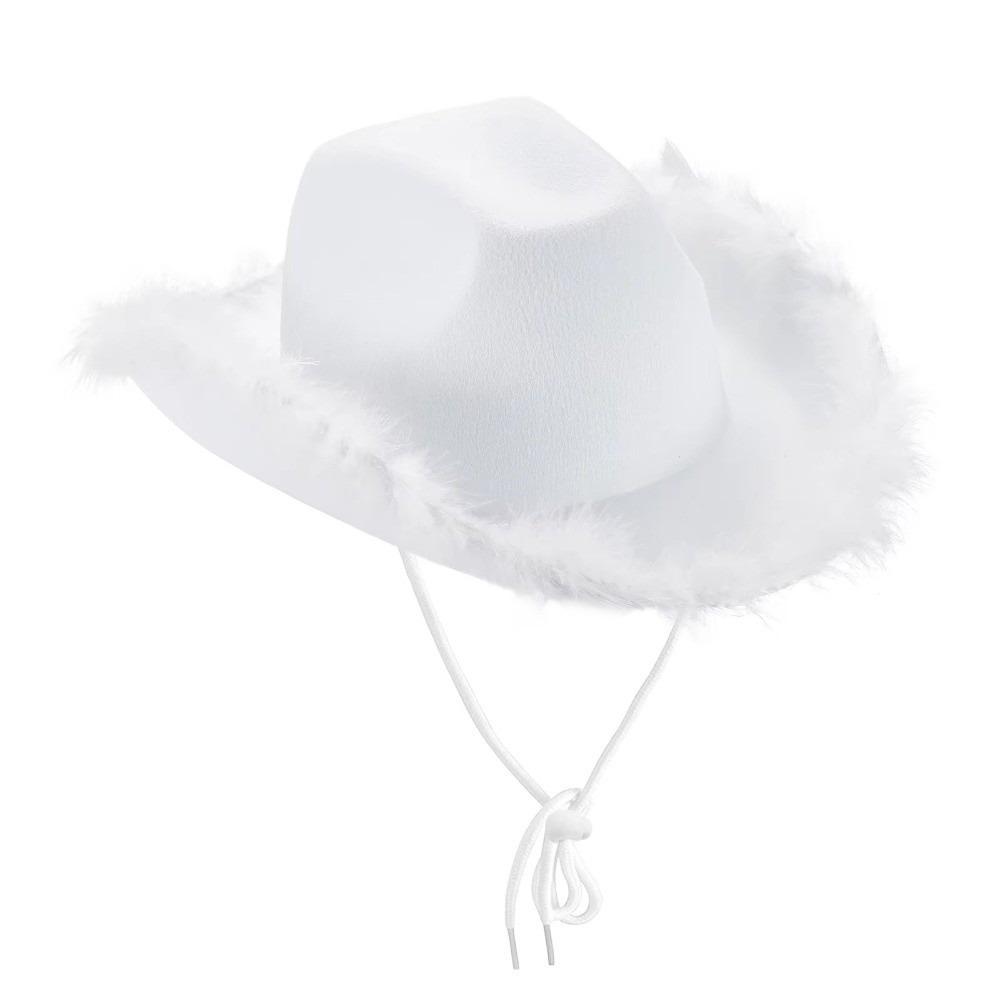 Wide Brim Western Cowboy Hat Furry Trim Top Hat Classic Cowgirl Hat Street Party