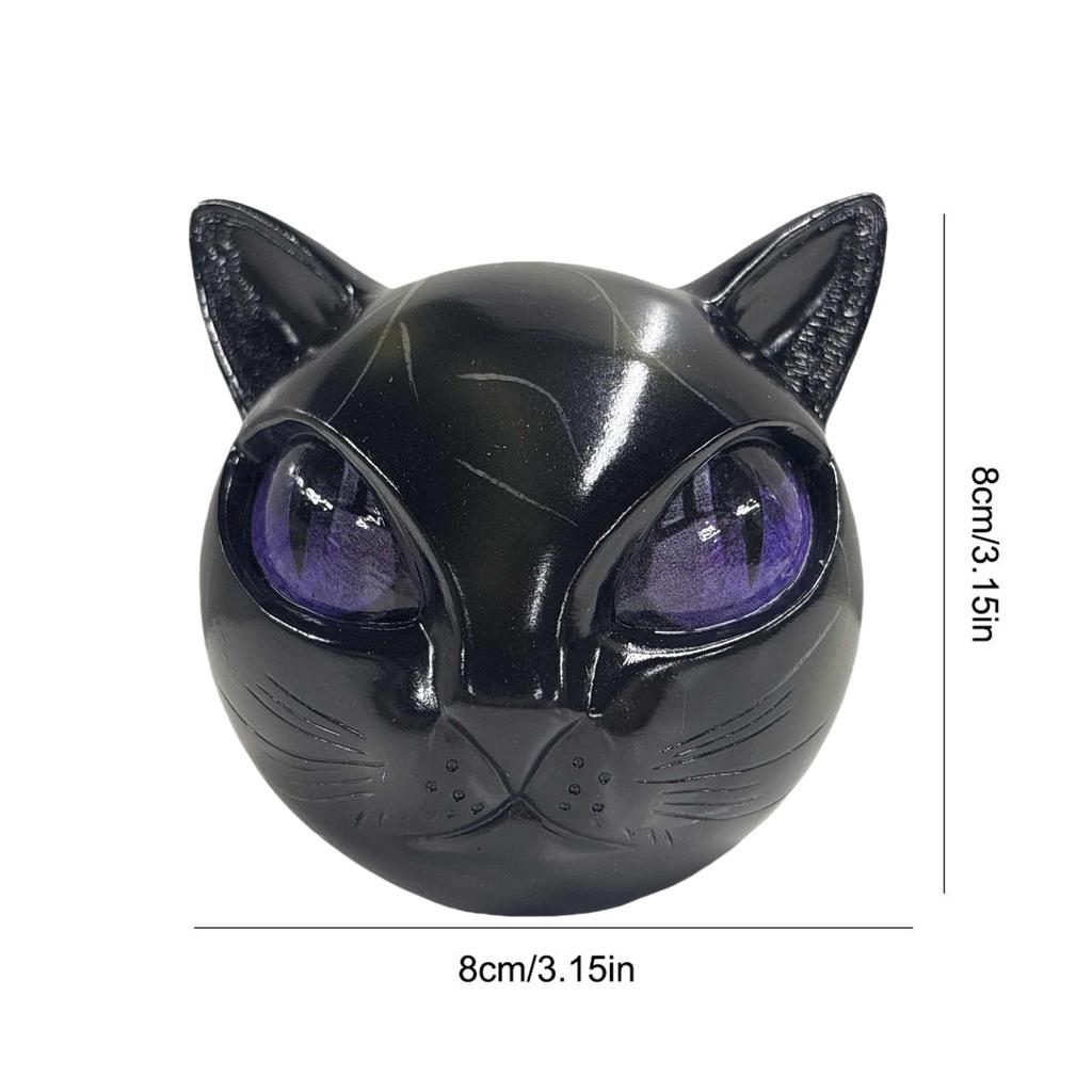 Black Cat Stone Figurine Resin Cat Head Healing Stone Marble Texture Cat Stone Keepsake Gift Office Home Desktop Decoration