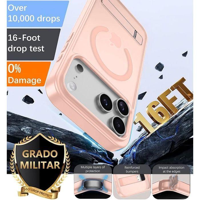 Coque + 2 Verres Trempés pour iPhone 18 Pro Max, Antichoc avec Support et Anneau Magnétique - Rose