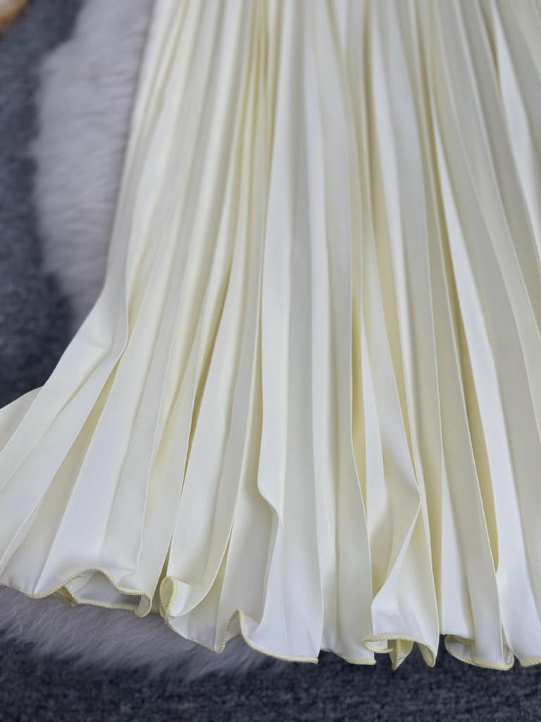 Classic High-Waist A-Line Pleated Midi Skirt - Versatile European & American Style for Women