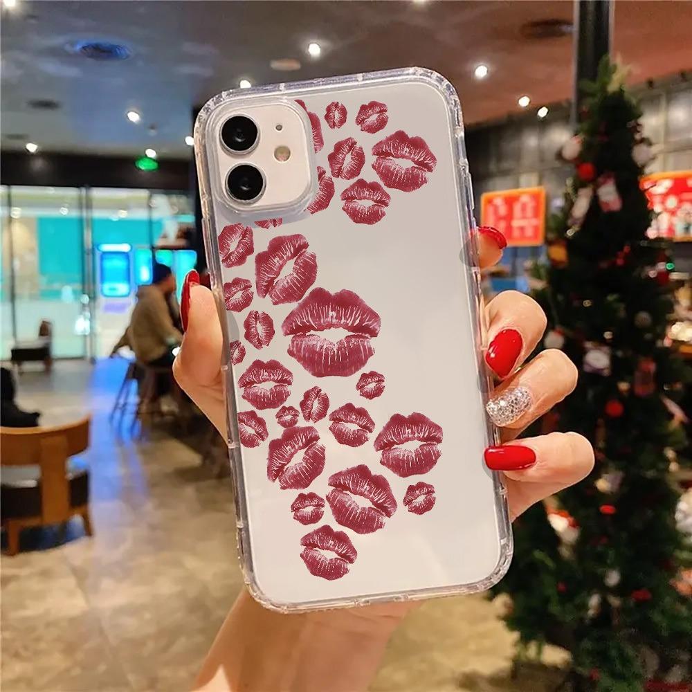Sweet Romantic Kiss Red Lip Decoration Art Aesthetic Clear Phone Case For iPhone 17 16 15 14 13 12 11 Pro Max XS X 7 8Plus Cover