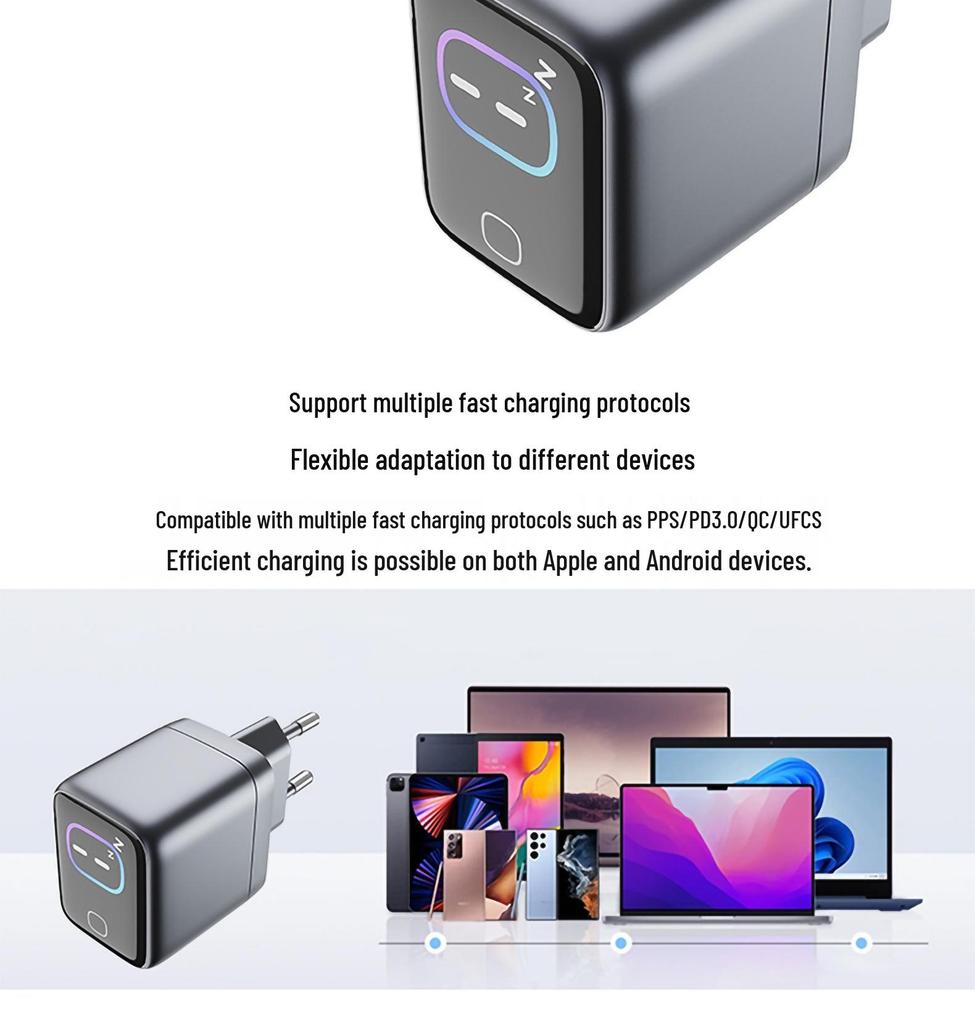 45W GaN Fast Charger with AI Smart Display for Tablets and Phones
