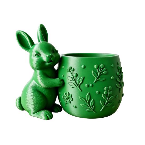 Mini Flowerpot 3D Printed Bunny Hugging Succulents Planter, Cute Rabbit Flower Pot with Embossed Planter Floral Body, Desk Decor for Office