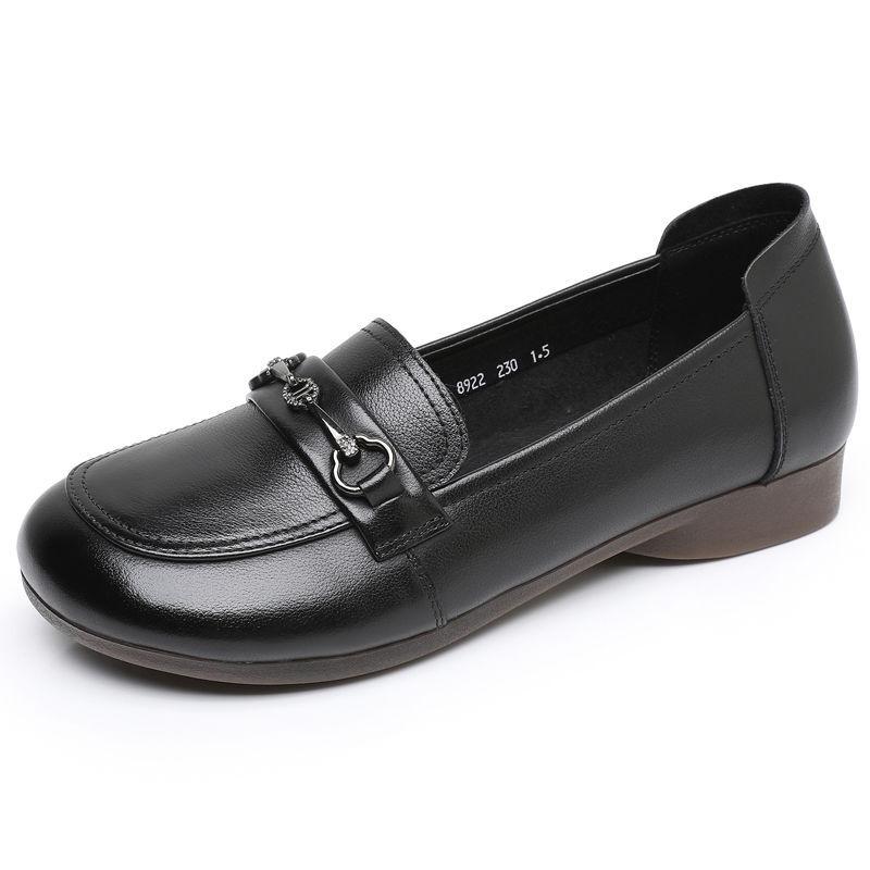 

Туфли-мама на подошве из коровьей кожи, осенние кожаные на плоской подошве, из мягкой кожи, повседневные, одинарные, удобные, с круглым носком, дышащие, нескользящие, женские 43 чёрный