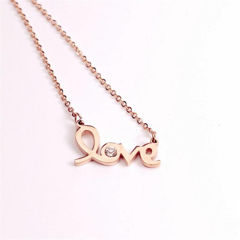 Necklace Hollow Love Letter Rhinestone Titanium Steel Rose Gold Short Summer Accessories