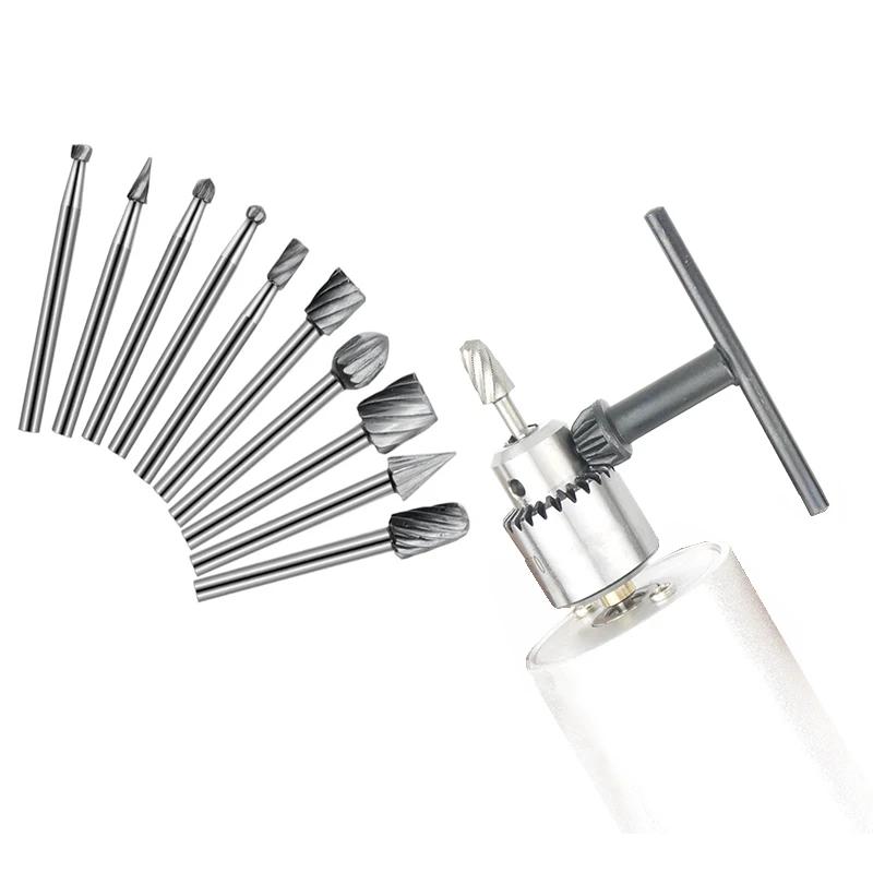 1/8" (3mm) Shank High Speed Steel Rotary Files Burrs Wood Milling Rotary File Burr Set for DIY Woodworking Carving