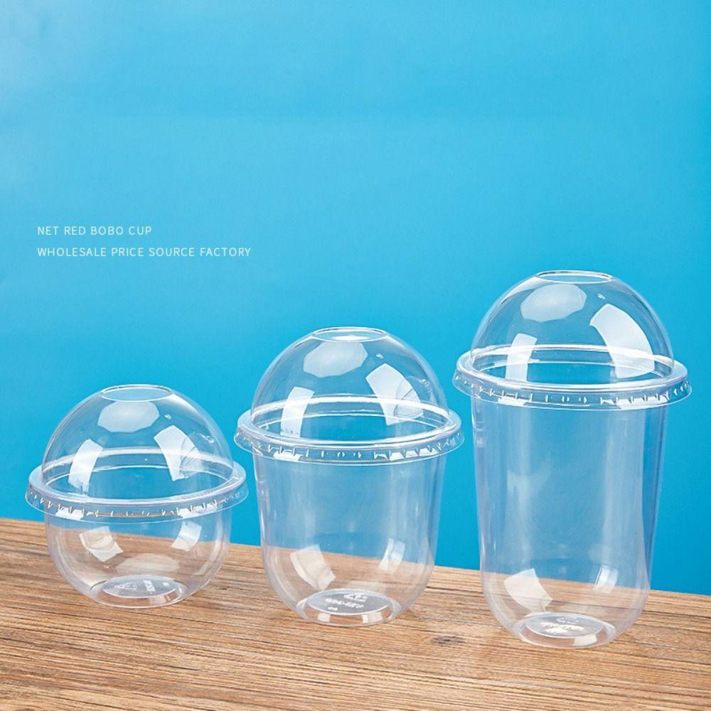 50 PCS New Lids Disposable Plastic Cups Cupcake Transparent Ice Cream Cups Multipurpose Food Grade Milk Tea Cups