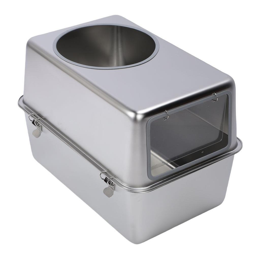 Geschlossene Edelstahl-Katzentoilette mit Deckel Metall-Katzentoilette Hohe Seite Einstieg von oben Geruchskontrolle