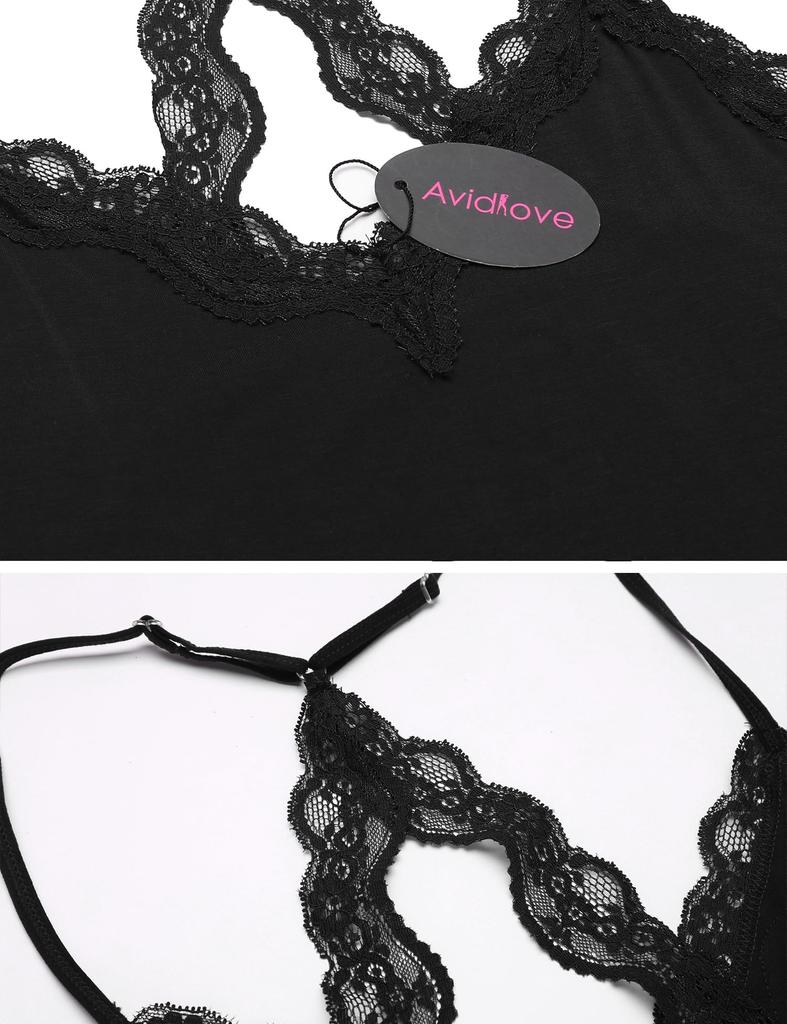 Lingerie Nightgown Sexy Lace Sleepwear Nightgown Half Slip Chemise Lingerie Nightgown Babydoll Sleepshirt [Avidlove] Women's V-neck (S-XXL)
