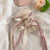 2Pcs Hair Rope Double Layer Soft Fabric Long Ribbon Hand-Sewn Bow Decor Hair Tie Princess Hairstyles Versatile Hair Accessory