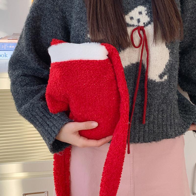 New Year Christmas Shoulder Bag Large Capacity Irregular Red Plush Bag Gifts Party Props Glove Crossbody Bag