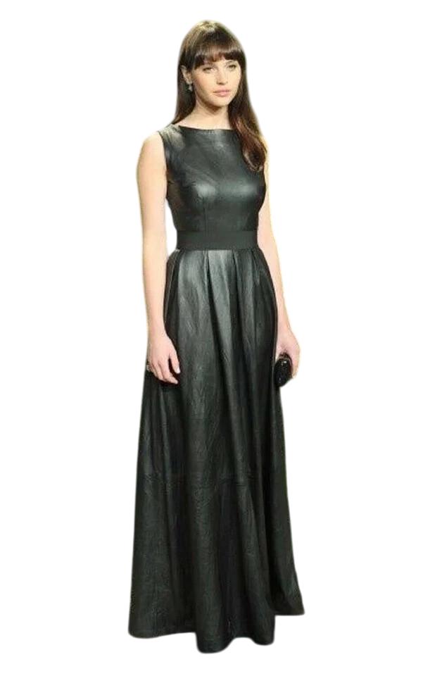 Handmade  Leather Dress Stylish Design Casual Party Club New Women Black Genuine