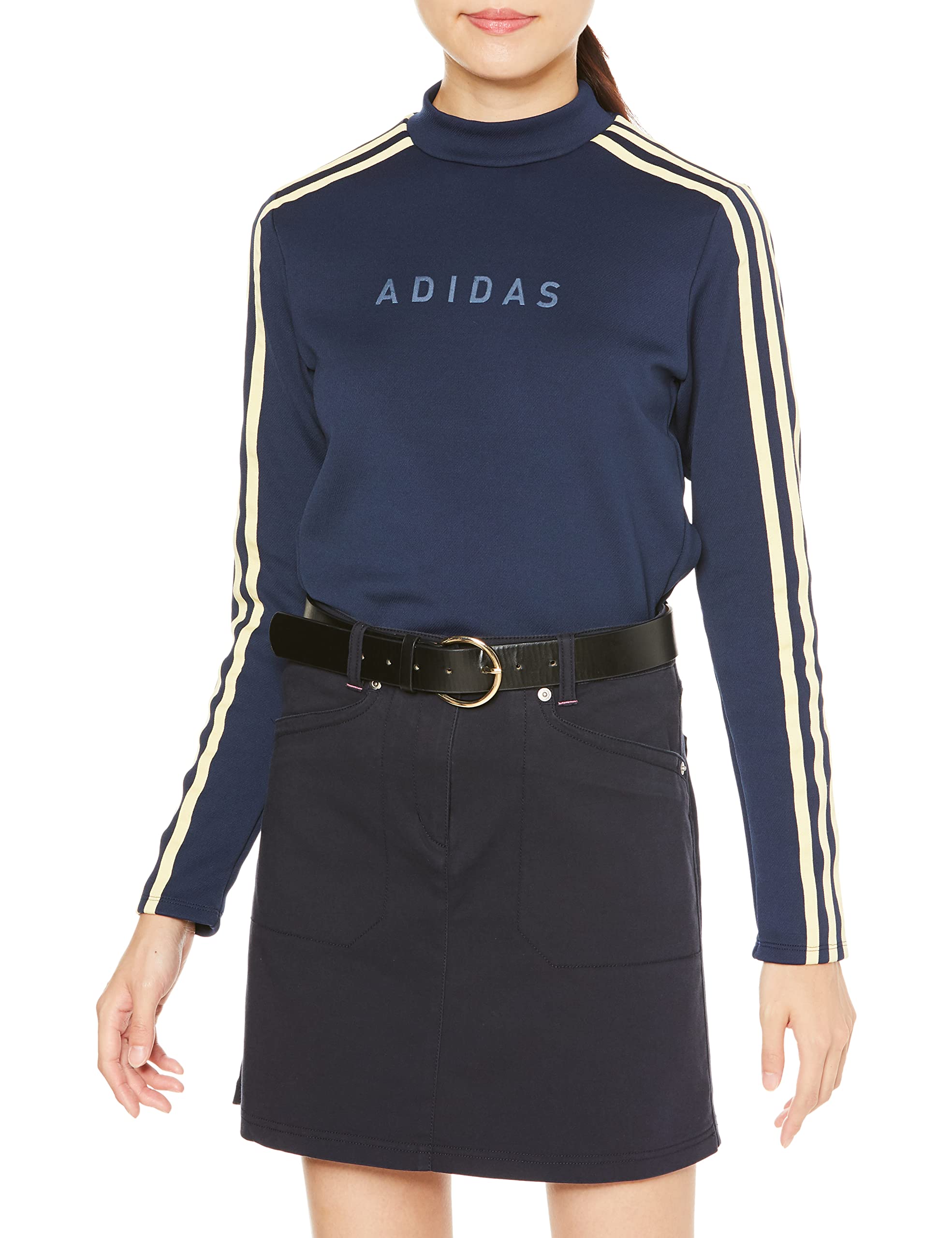

Adidas Golf Golf Three Long Sleeve Mock Neck College Shirt, Stripes, Shirt, Women s, Navy, J/S