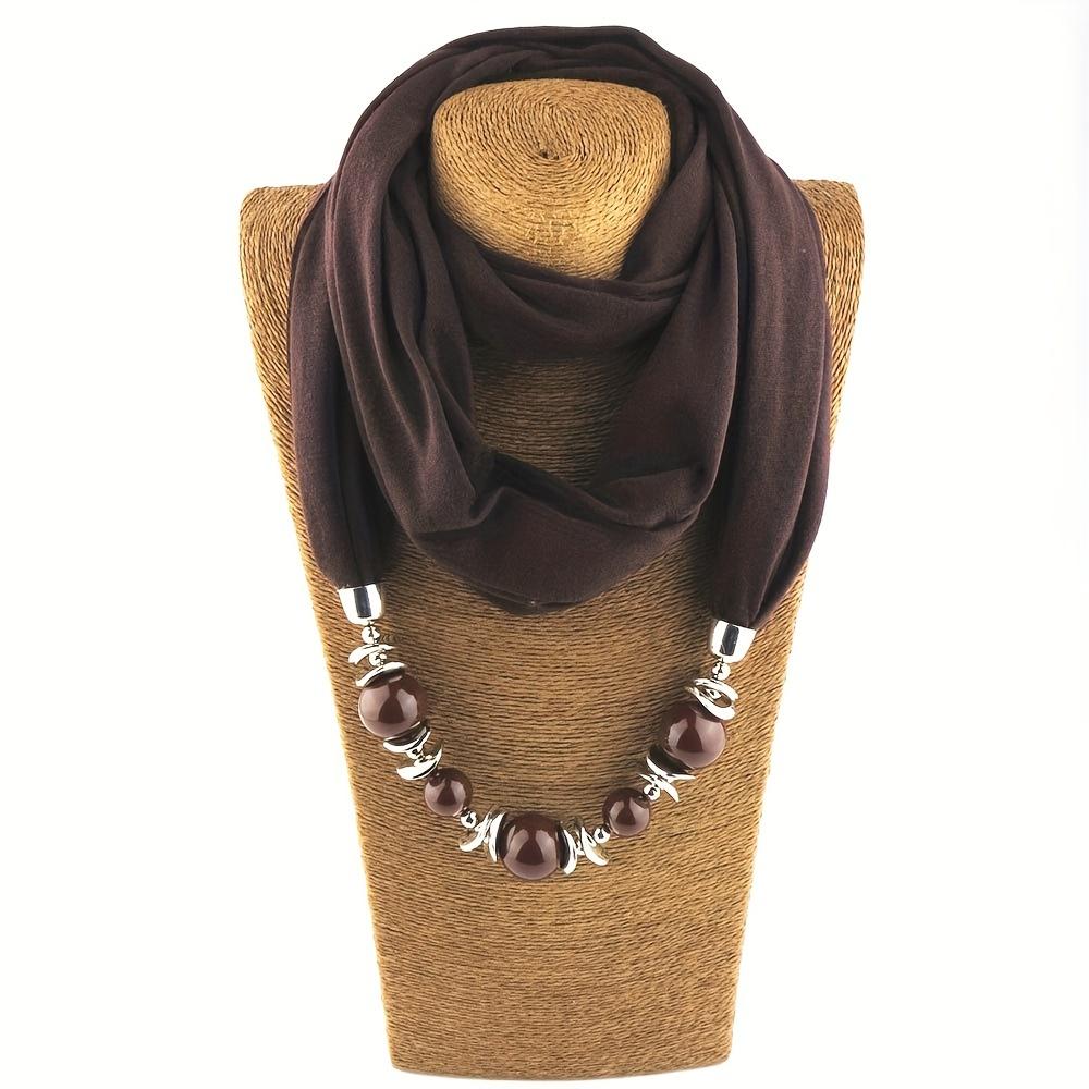 9 Colors Beads Pendant Scarf Unique Resin Beaded Necklace Scarf Boho Style Thin Breathable Scarf For Women
