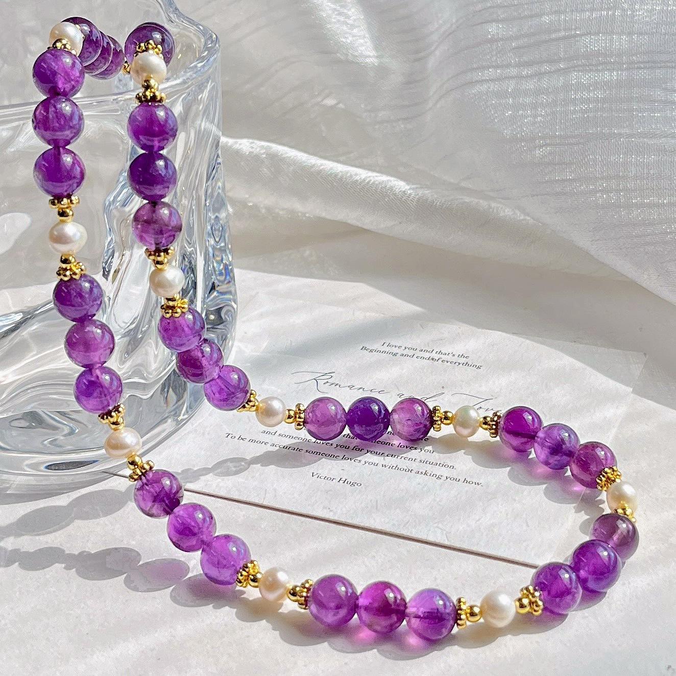 8Mm Autumn And Winter Natural Freshwater Pearl Amethyst Sweater Chain Necklace Collarbone Chain