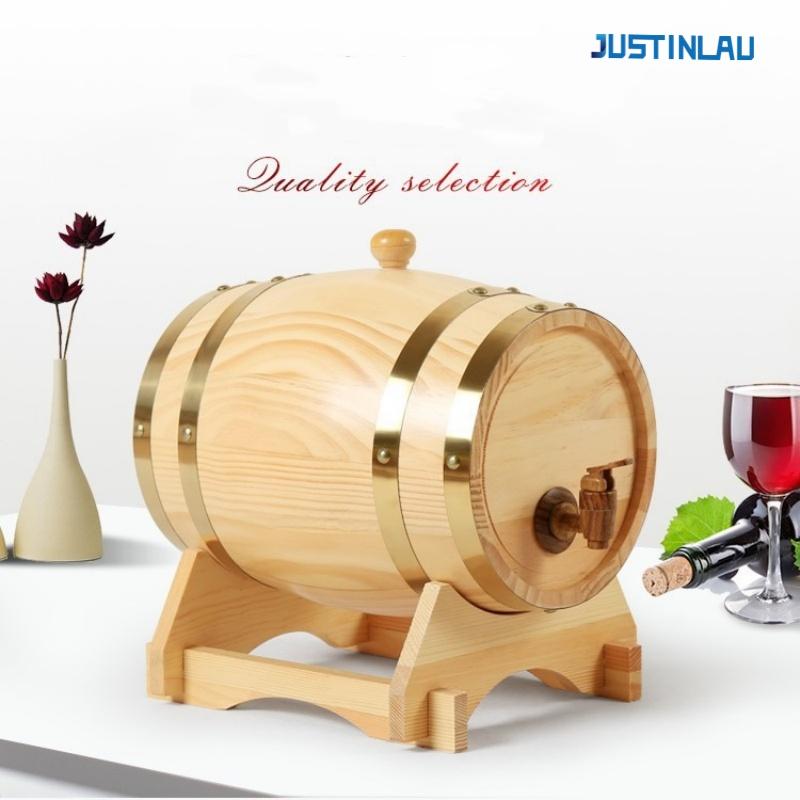 JUSTINLAU 1.5/3L Wine Barrel Wooden Whiskey Barrel with Stand&Bung&Spigot Whiskey Barrel Dispenser for Cocktail Barrel Storage