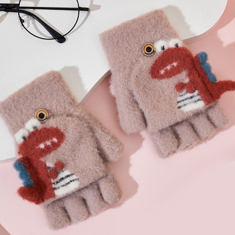 Convertible Gloves Winter Half Finger Mittens Stretchy Knit Half Finger Gloves with Soft Cover for Kids Teens Kawaii