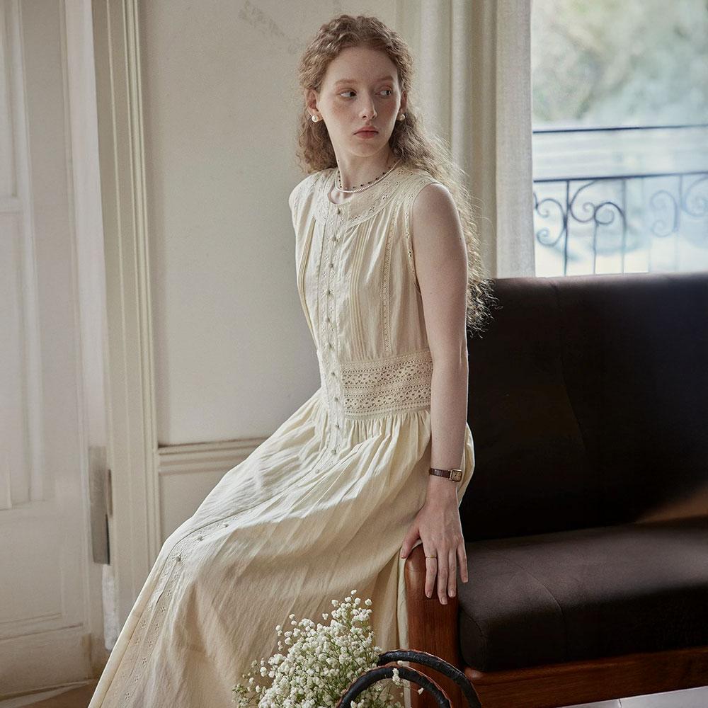 Peulaudeumali Pm_Lace Pintuck Sleeveless Dress