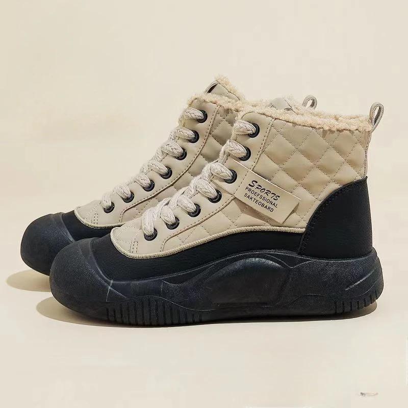 Autumn and Winter New   with Thick Velvet and High Contrast Thick Bottom Snow Sports and Leisure Non slip Cotton Boots