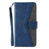 For iPhone 16e Leather Case Splicing Stitching Wallet Phone Cover with Wrist Strap