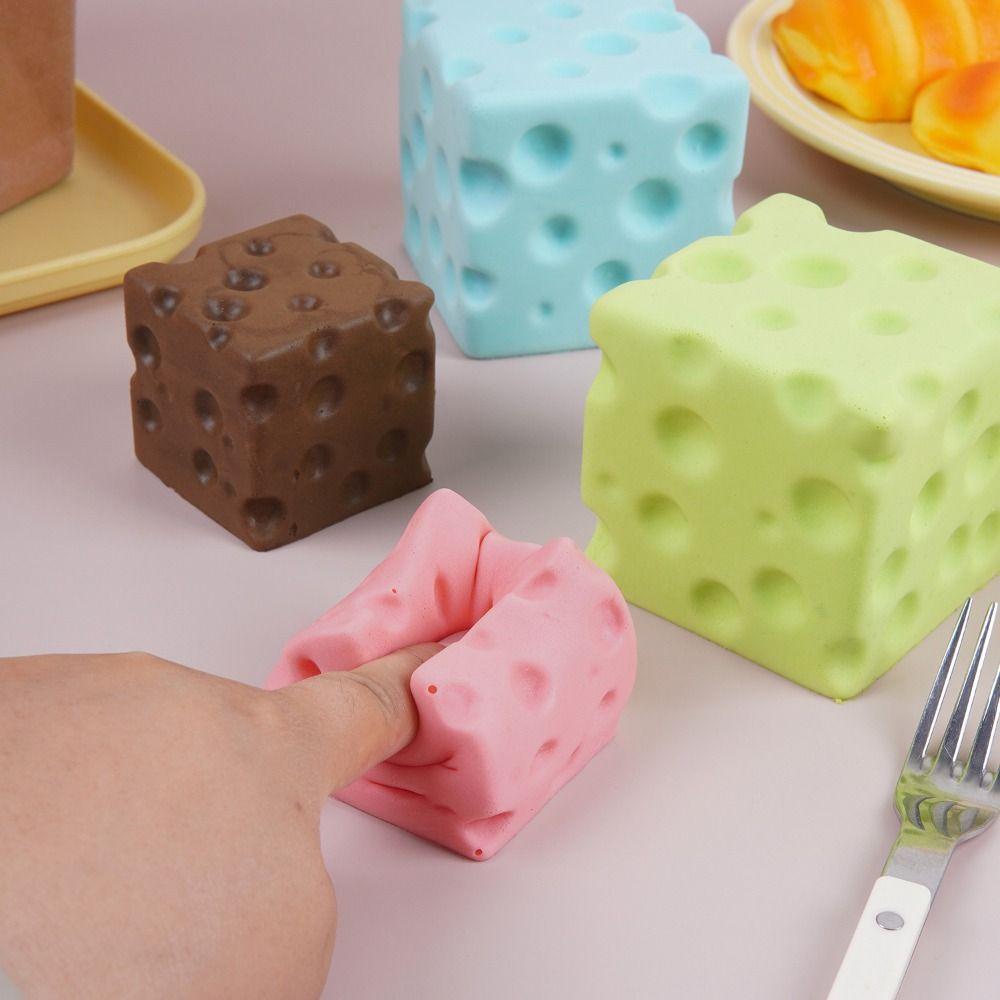 PU Slow rebound Cheese Squeezed Cube 5/7cm Cheese Stress Ball Cheese Pinch  Office Desk Toy