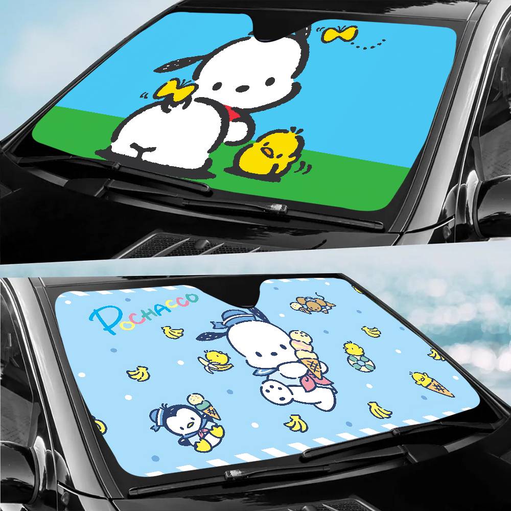 Cute Cartoon Puppy P-Pochacco Windshield Sunshade Anime Cute Car Front Windshield 70x130cm Sun Visor Heat Reflector