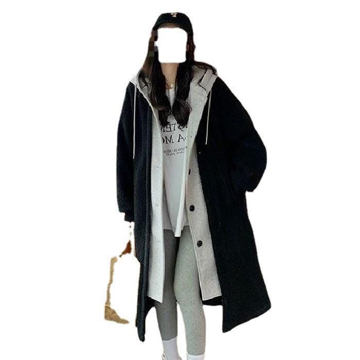 Women's Long Hooded Lamb Wool Coat - Versatile, Loose-Fit, Plus Velvet, Chic Korean Style Sweatshirt