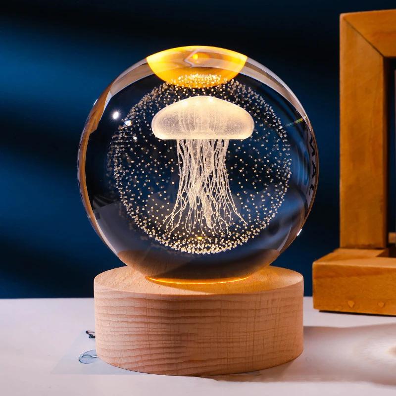 USB Plug-in 3D Crystal Ball LED Night Light Moon Galaxy Projectors Bedroom Decor Night Lamp Creative Gifts for Kids Couple