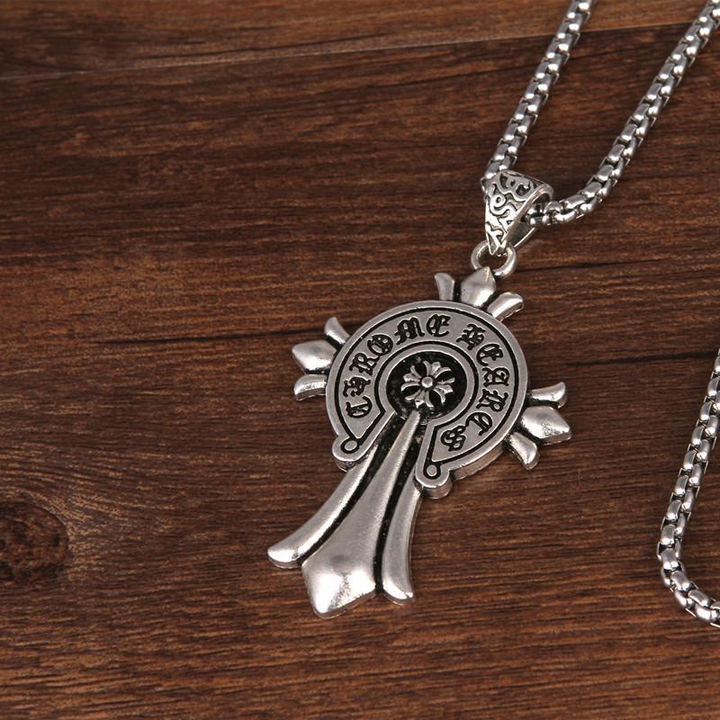 Vintage Men'S Personality Croxing Titanium Steel Chain Pendant Necklace