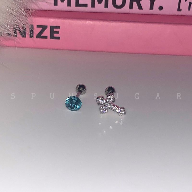 

Double Ear Piercings Cross Ear Bone Stud Medical Titanium Steel Super Flash Zircon Ear Ear Bone Pin Ear Studs Water Drop Eardrop Earring Earrings Blue Diamond + Cross