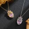 Pink Crown Heart Necklace: Titanium Steel Clavicle Chain with Light Luxury & Niche Design, Versatile Accessory