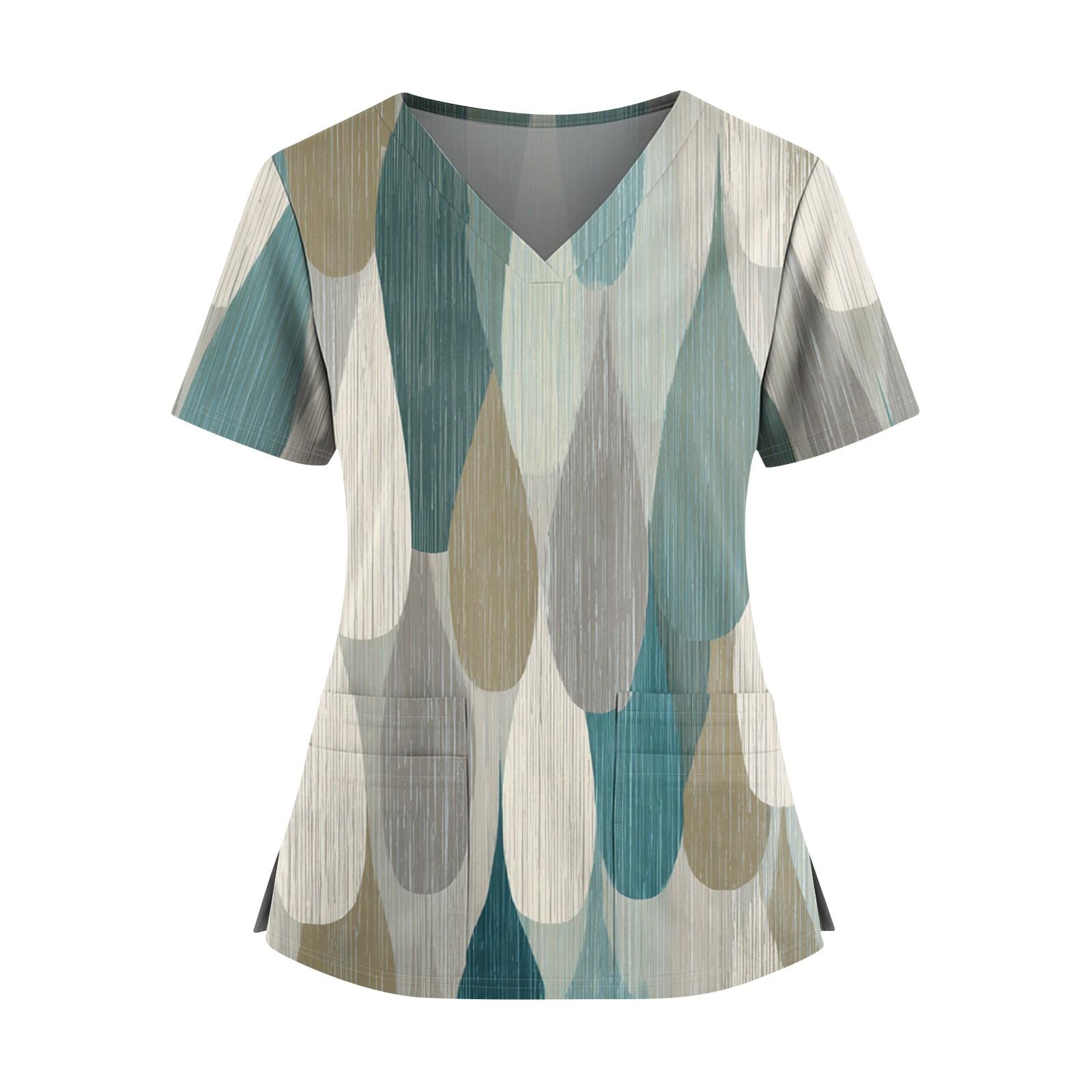 

Женская модная рубашка с цветочным принтом, V-образным вырезом, двойным карманом, короткими рукавами, разрезом по низу и защитным рабочим топом M