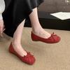 Inner height increase red single shoes women's spring new shallow mouth ladyshoes gentle retro casual thick sole one pedal Doudou shoes