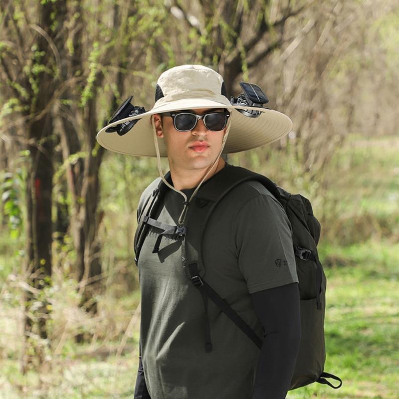 Fishing Hat for Adult with USB Cooling Fan Solar Powered Fan Hat Waterproof Sun Protective Hat for Outdoor Activity