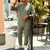 Men's Casual Cotton Linen Long Sleeve Shirt and Drawstring Pants Set - Lightweight Breathable Vintage Outfit