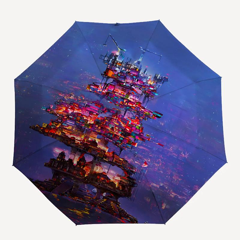 Tower Themed Automatic Opening and Closing Umbrella, Brightly Colored 8-rib Portable Umbrella, Suitable for Men and Women, A Perfect Gift for Christma