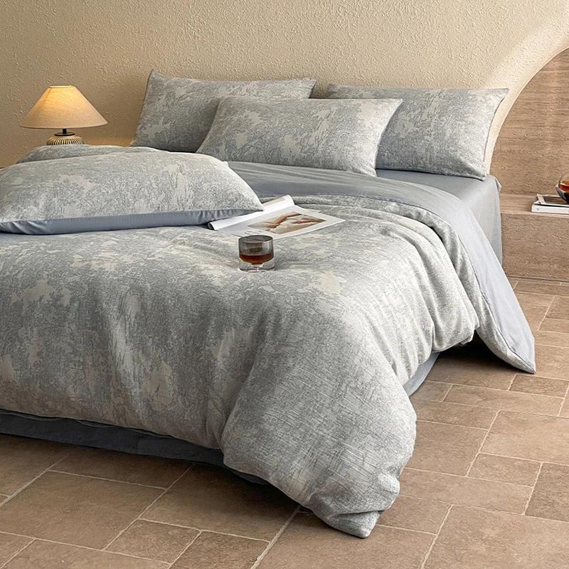 Light Luxury Soft Thick 100% Cotton Flat Sheet Sets Satin Jacquard Silky Bedding Set for Seasons Single Double Bed Comfort Set