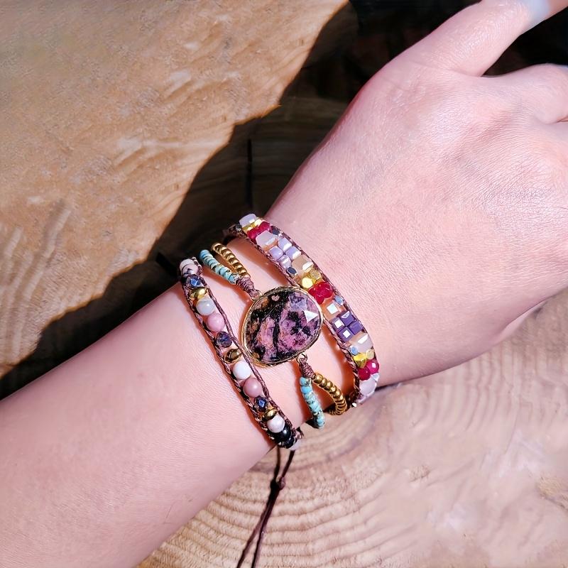 Bohemian Style Natural Imperial Stone Three-layer Hand-woven Bracelet, Vintage Design, Suitable for Everyday Wear, Vacations, Travel, or As a Gift.