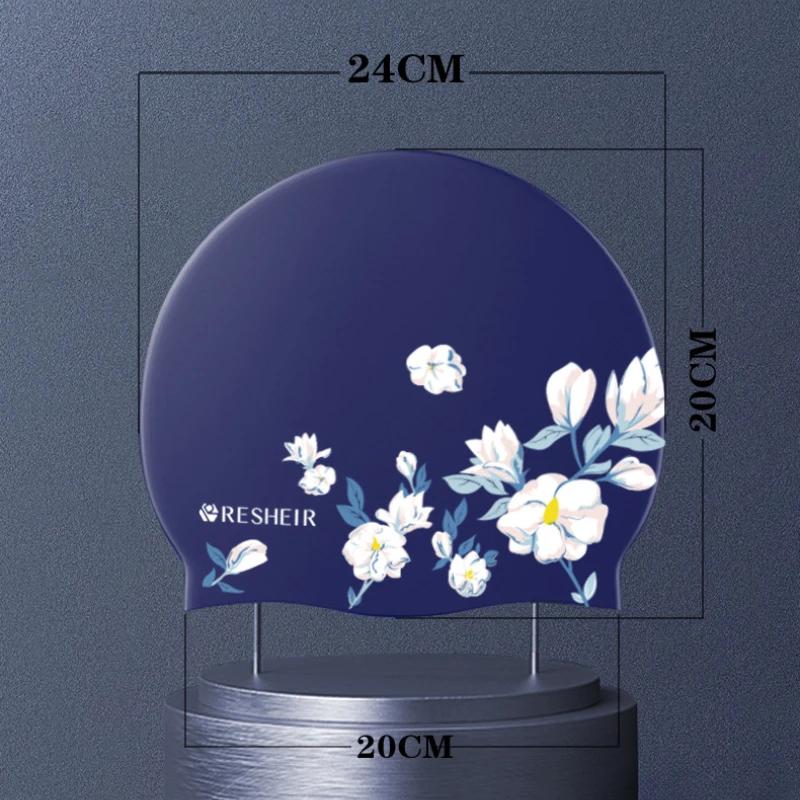 Swim Caps for Women Soft Silicone Swimming Caps Large Size Long Hair Ear Protection Floral Printed Swimming Cap Pool Accessories
