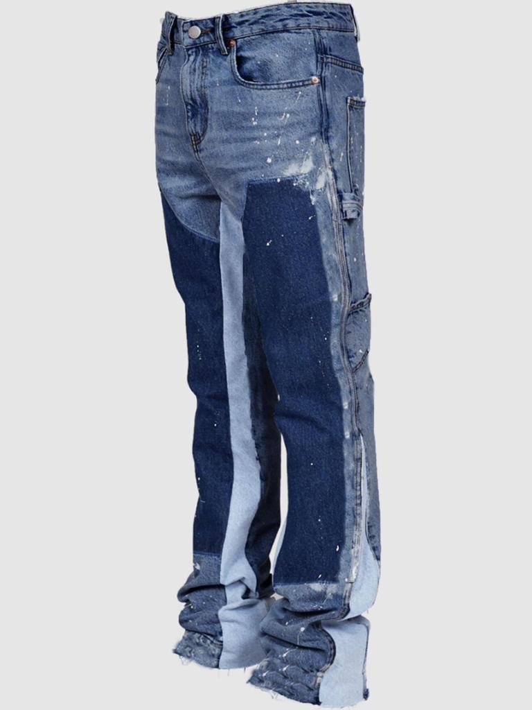 Men's Fashion Elastic Patch Flared Denim Overalls - Euro-American Style