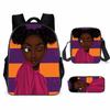 Cartoon African Girl Schoolbag, Primary And Secondary School Backpack, Backpack Three-Piece Set
