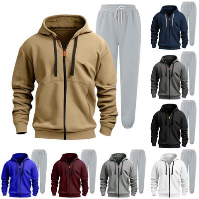 Men's Solid Color Tracksuit 2-piece Comfortable Hoodie Jogger Sweatpants Yoga Workout Tracksuit Set