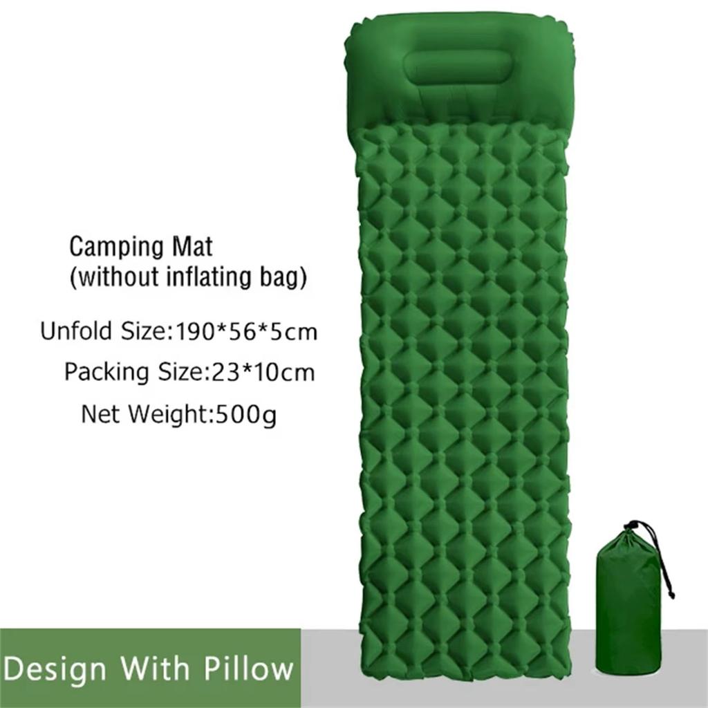 Outdoor Camping Inflatable Mat with Pillow Portable Air Mattress Nature Hike Waterproof Folding Sleeping Mat for Travelling