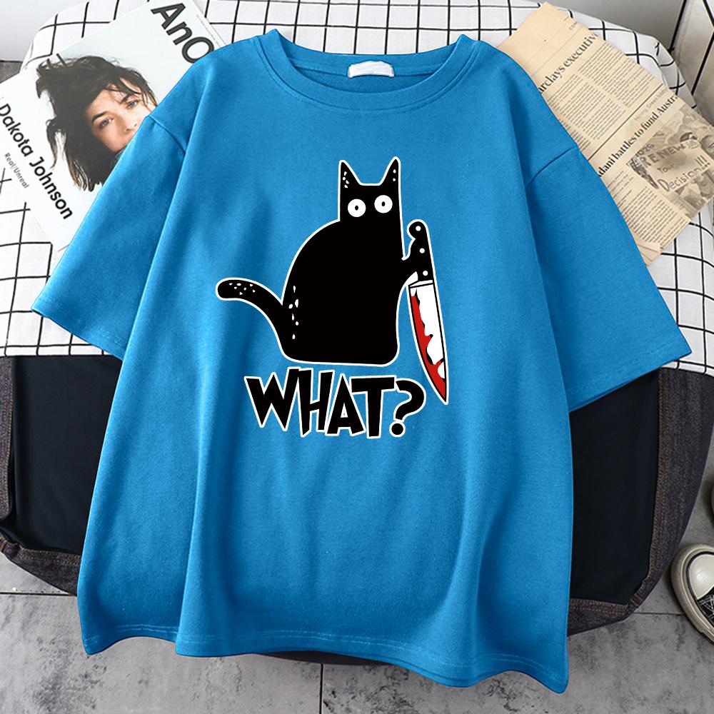 

Футболка мужская хлопковая Killer Black Cat What Surprised Print Creativity Funny Tops Oversize All-math Vintage Short Sleeve Man Tops M