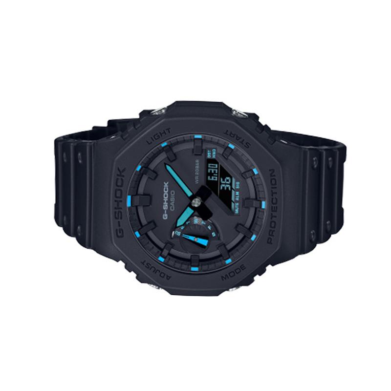 Casio LCD/Pointer Dual Display Series G-SHOCK Dark Night Neon Series Classic Fashion Octagon Trendy Sports Quartz Movement Resin Strap GA-2100-1A2PR