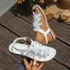 Damen rein weiße florale flache Sandalen elastischer Riemen Komfort lässig Outdoor Sommerschuhe