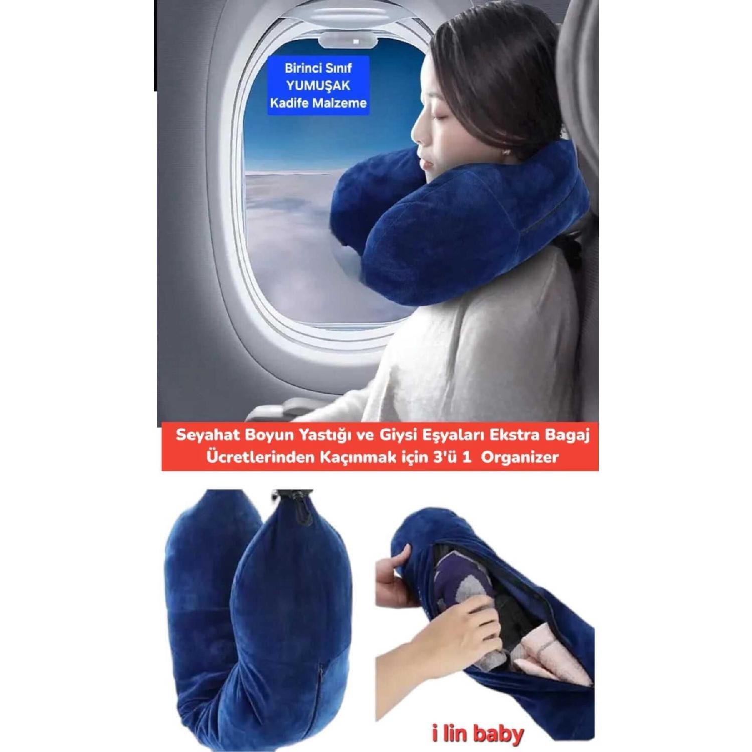 

Travel Neck Pillow And Clothing 3 In 1 Organizer To Avoid Extra Baggage Fees синий